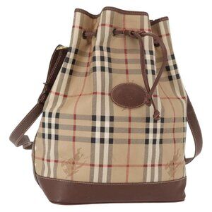 Authentic Burberrys Nova Check Shoulder Bag PVC Beige Gold